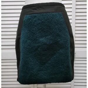 Banana Republic Wool Blend Black Green Mini Skirt Mixed Media Color Block SZ 2